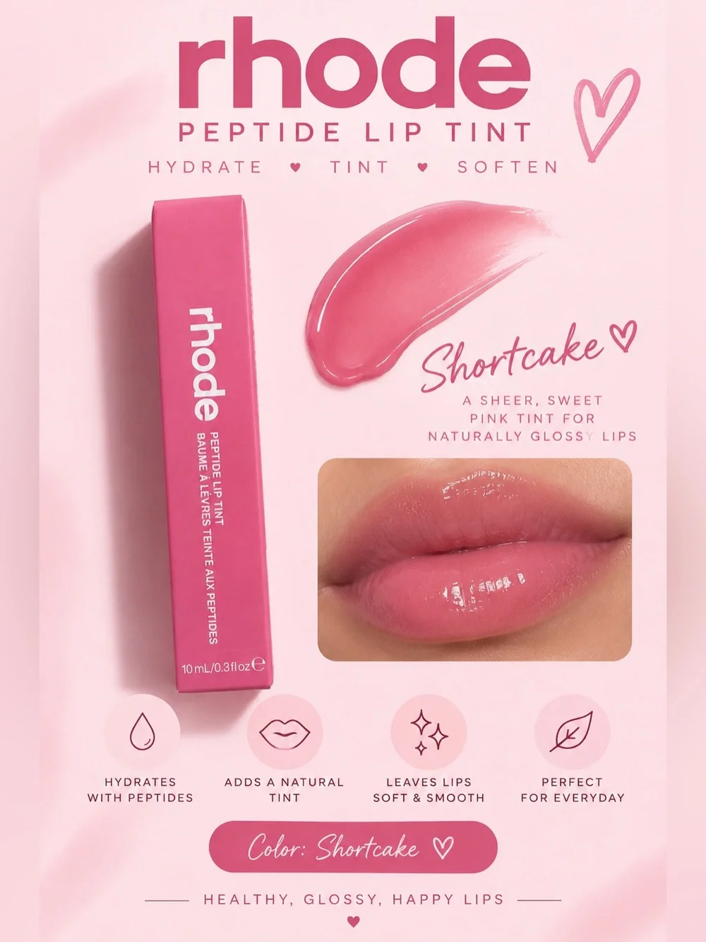 RHODE Peptide Lip Tint — Shortcake Pink Gloss
